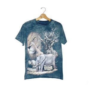 The Mountain S Small Zoo Safari T-Shirt Green Tie Dye Short Sleeve Wildlife